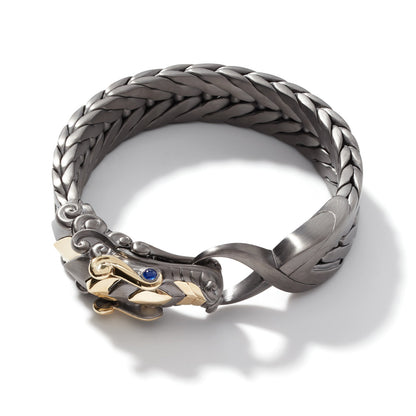 Zyan Gems |  Naga Oxidized Dragon Bracelet with Blue Eyes in Gun Metal Finish | 925 Sterling Silver Oxidized Bracelet | Unisex Jewelry Authenticity and 925