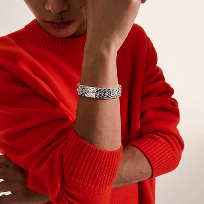 Zyan Gems | 16mm Wide Hammered Textured Bracelet |  Sterling Silver Bracelet