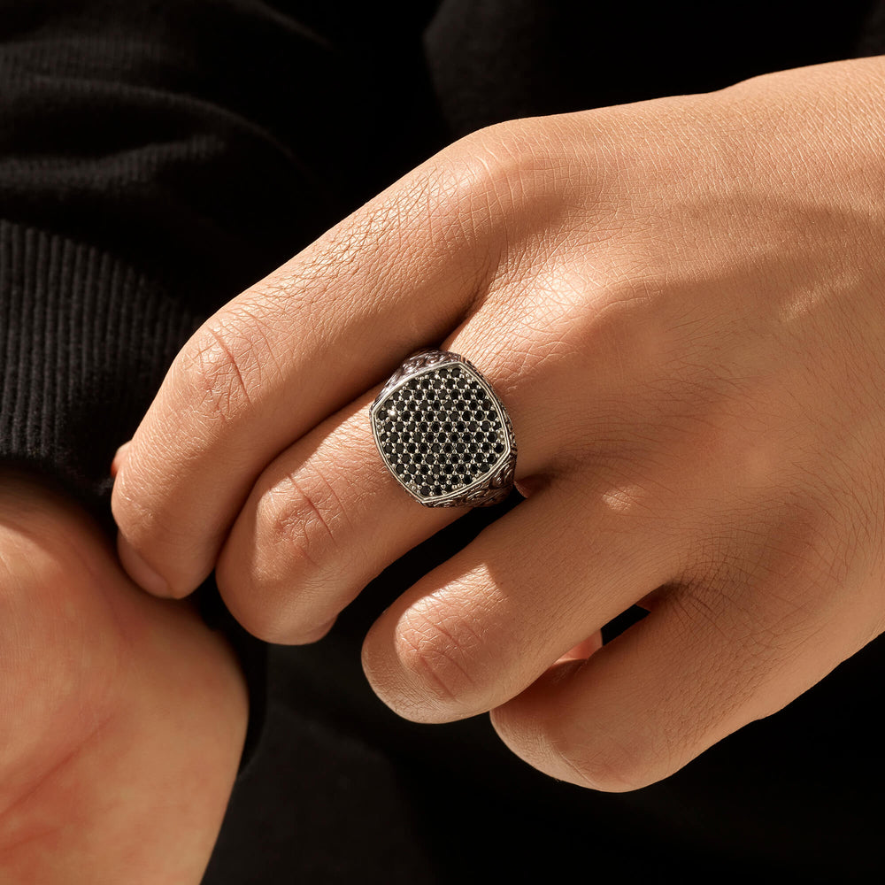 Zyan Gems | Exclusive Classic Cushion Pave Ring Studded with Black Zircons, Sterling Silver  Ring | Jewellery for Men