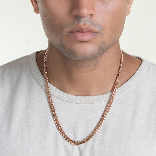Zyan Gems | Solid 8mm Miami Cuban Link Chain with Plain Lock (22K Rose Gold Plated) |  Sterling Silver Chain
