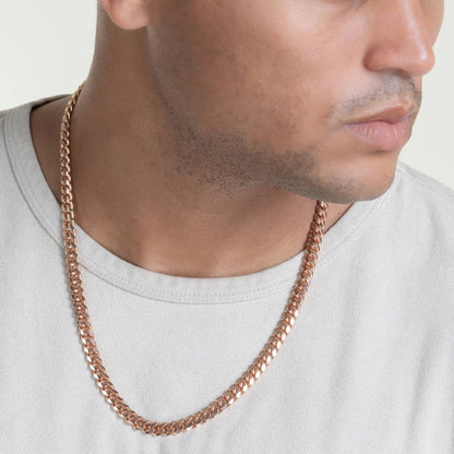 Zyan Gems | Solid 8mm Miami Cuban Link Chain with Plain Lock (22K Rose Gold Plated) |  Sterling Silver Chain