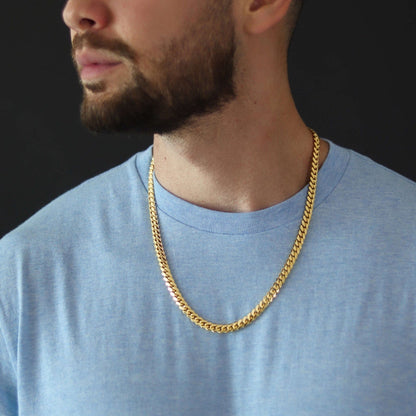 Zyan Gems | Solid 8mm Miami Cuban Link Chain with Plain Lock (22K Yellow Gold Plated) |  Sterling Silver Chain