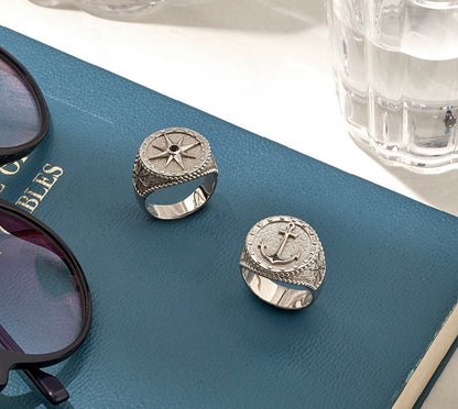 Zyan Gems | Exclusive Signet Style Compass Ring, Sterling Silver  Ring | Jewellery for Men