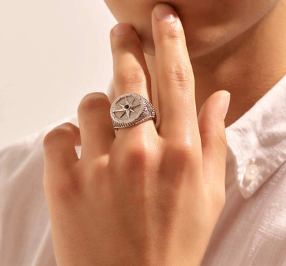 Zyan Gems | Exclusive Signet Style Compass Ring, Sterling Silver  Ring | Jewellery for Men