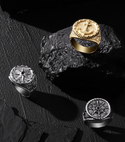 Zyan Gems | Exclusive Signet Style Rudder Ring for Men, Oxidized Sterling Silver  Ring | Jewellery for Men