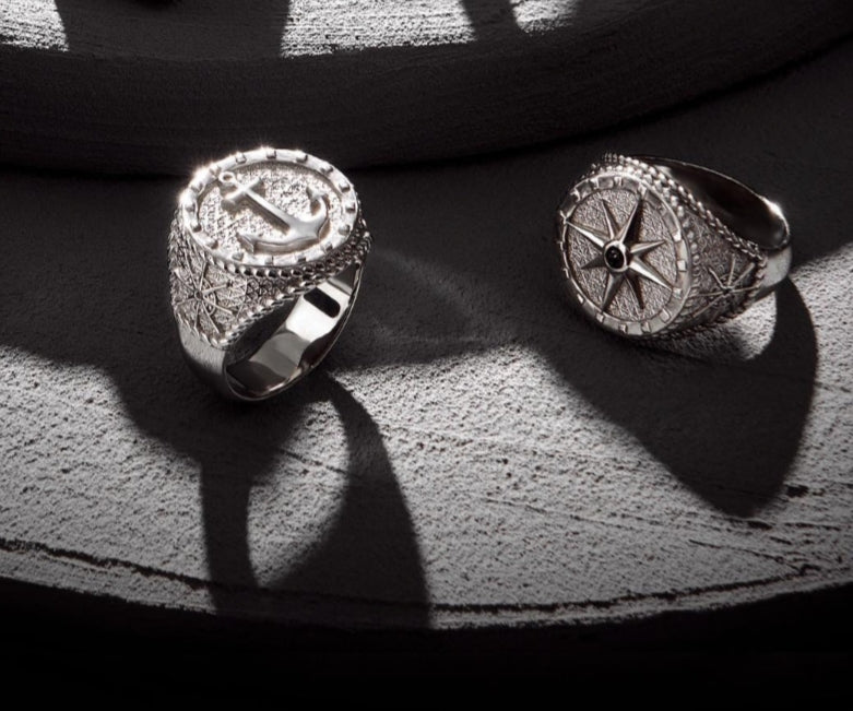 Zyan Gems | Exclusive Signet Style Compass Ring, Sterling Silver  Ring | Jewellery for Men