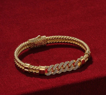 Zyan Gems | Exclusive Iced Cuban Links Twined Bangle Bracelet for Men,  Sterling Silver  Micron Gold Plated Bracelet