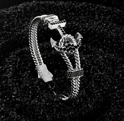 Zyan Gems | Twined Solid Anchor Bangle Bracelet for Men,  Sterling Silver/  Micron Gold Plated Silver Bracelet