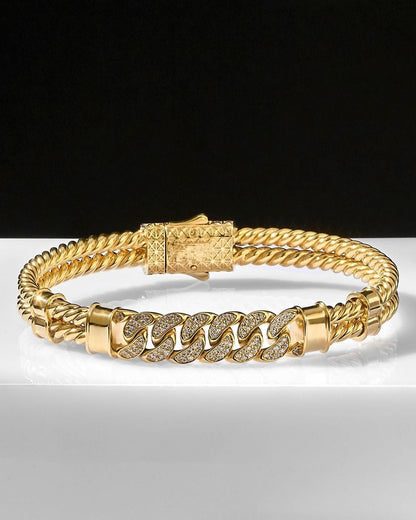 Zyan Gems | Exclusive Iced Cuban Links Twined Bangle Bracelet for Men,  Sterling Silver  Micron Gold Plated Bracelet