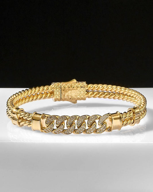 Zyan Gems | Exclusive Iced Cuban Links Twined Bangle Bracelet for Men,  Sterling Silver  Micron Gold Plated Bracelet