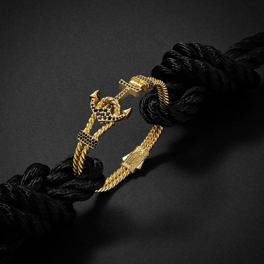 Zyan Gems | Twined Solid Anchor Bangle Bracelet for Men,  Sterling Silver/  Micron Gold Plated Silver Bracelet