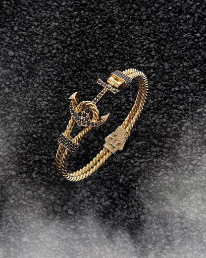 Zyan Gems | Twined Solid Anchor Bangle Bracelet for Men,  Sterling Silver/  Micron Gold Plated Silver Bracelet