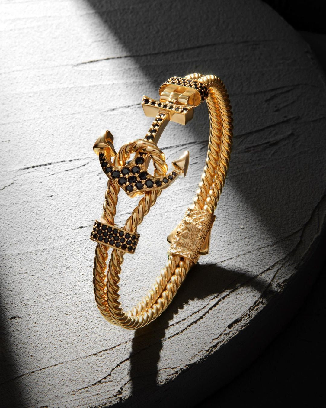 Zyan Gems | Twined Solid Anchor Bangle Bracelet for Men,  Sterling Silver/  Micron Gold Plated Silver Bracelet
