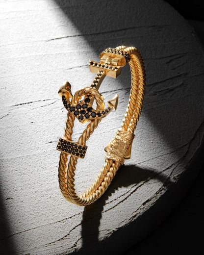 Zyan Gems | Twined Solid Anchor Bangle Bracelet for Men,  Sterling Silver/  Micron Gold Plated Silver Bracelet