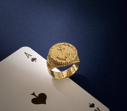Zyan Gems | Exclusive 22k Gold Plated Signet Style Sailor's Anchor Ring, Sterling Silver  Ring | Jewellery for Men