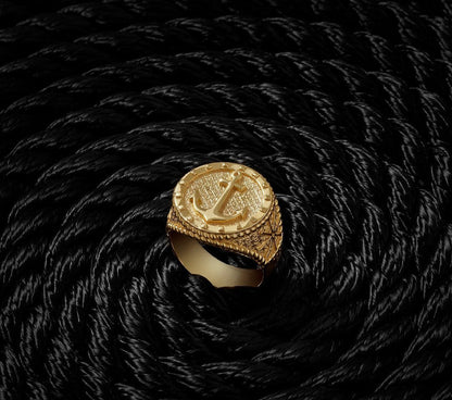 Zyan Gems | Exclusive 22k Gold Plated Signet Style Sailor's Anchor Ring, Sterling Silver  Ring | Jewellery for Men