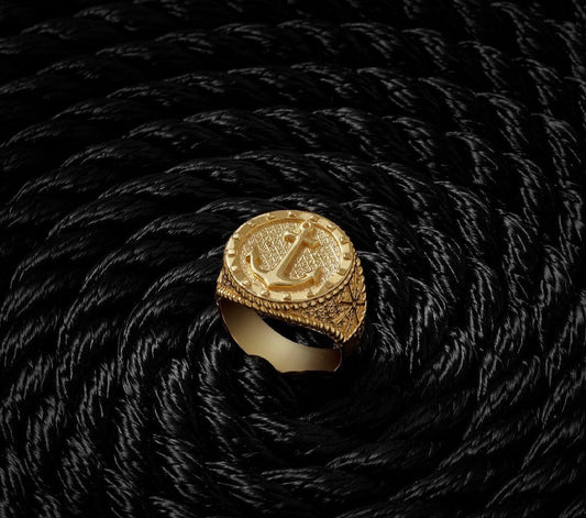 Zyan Gems | Exclusive 22k Gold Plated Signet Style Sailor's Anchor Ring, Sterling Silver  Ring | Jewellery for Men
