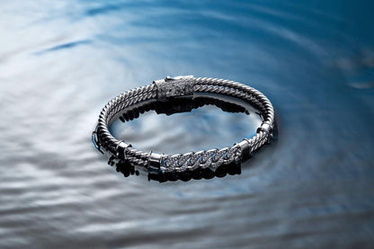 Zyan Gems | Exclusive Iced Cuban Links Twined Bangle Bracelet for Men,  Sterling Silver  Micron Gold Plated Bracelet