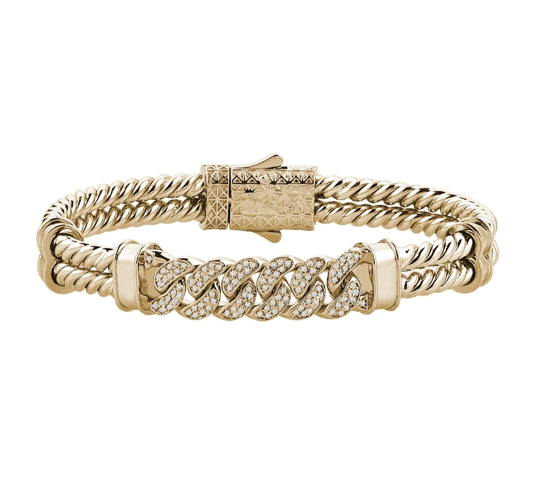 Zyan Gems | Exclusive Iced Cuban Links Twined Bangle Bracelet for Men,  Sterling Silver  Micron Gold Plated Bracelet