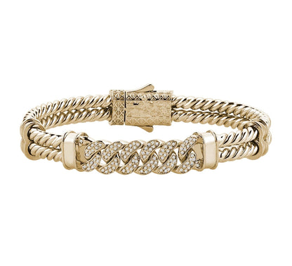 Zyan Gems | Exclusive Iced Cuban Links Twined Bangle Bracelet for Men,  Sterling Silver  Micron Gold Plated Bracelet
