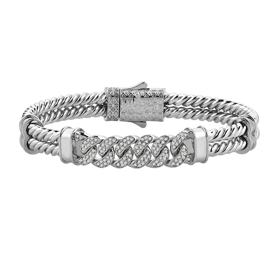 Zyan Gems | Exclusive Iced Cuban Links Twined Bangle Bracelet for Men,  Sterling Silver  Micron Gold Plated Bracelet
