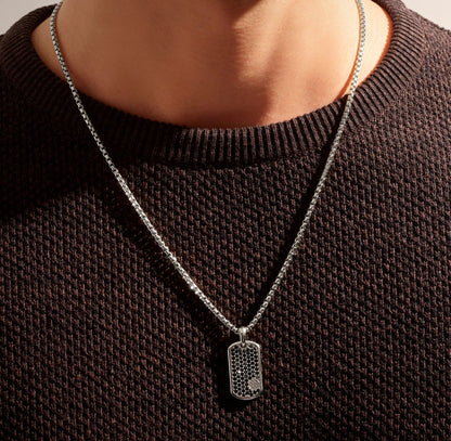 Zyan Gems | Unique Designed Paved Tag Pendant Studded with Black Zircons |  Gold Micron Plated  Sterling Silver Pendant