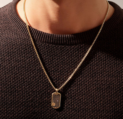 Zyan Gems | Unique Designed Paved Tag Pendant Studded with Black Zircons |  Gold Micron Plated  Sterling Silver Pendant