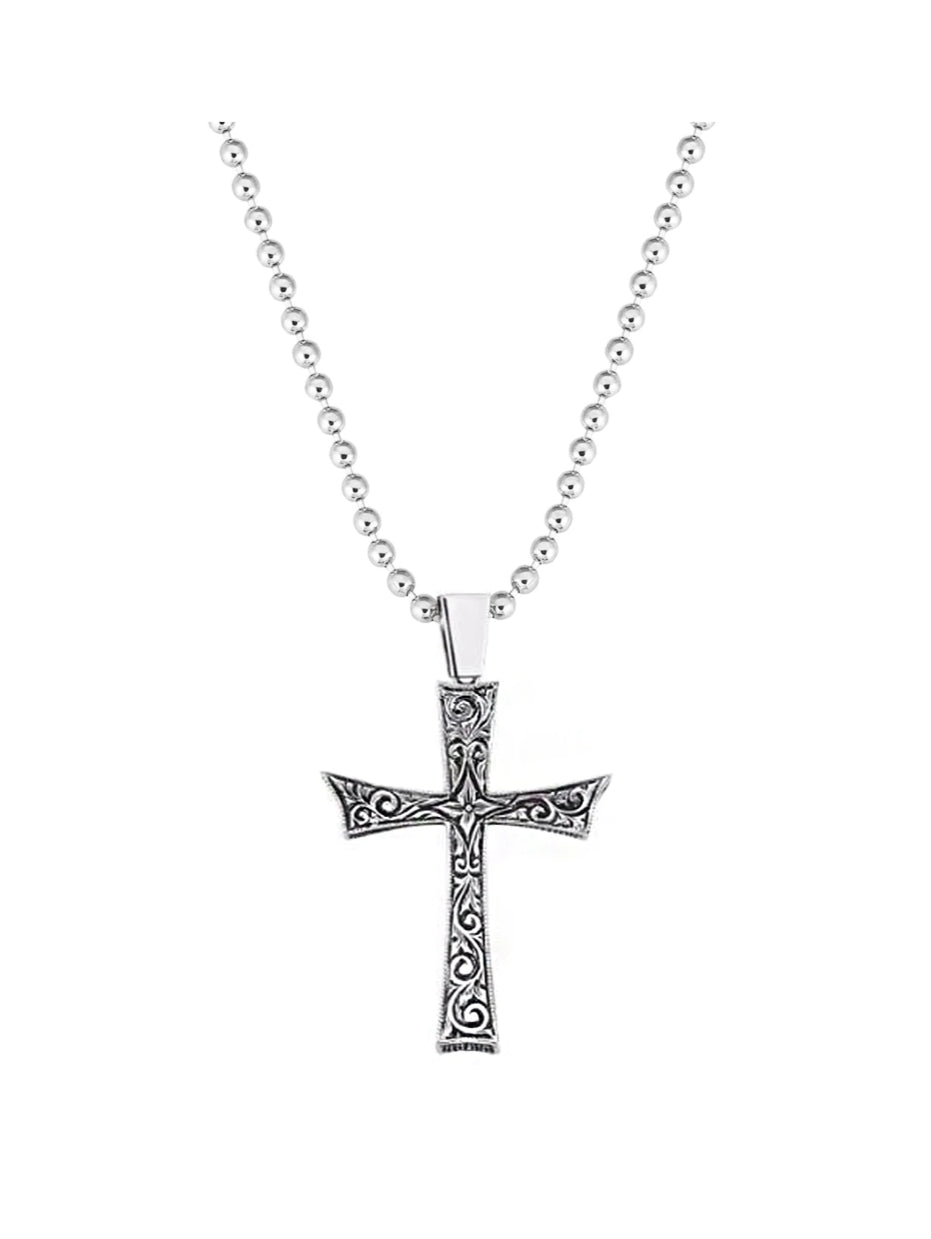 Zyan Gems | Unique Classic Cross Pendant with Engraved Design,  Sterling Silver Pendant