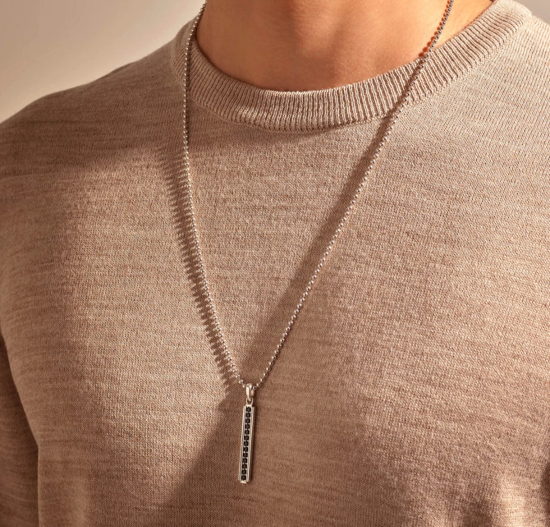 Zyan Gems | Unique Designed Line Pendant Studded with Black Zircons |  Sterling Silver Pendant