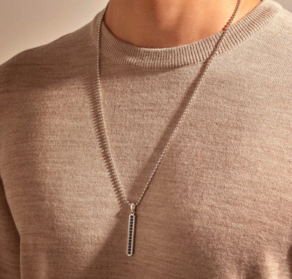 Zyan Gems | Unique Designed Line Pendant Studded with Black Zircons |  Sterling Silver Pendant