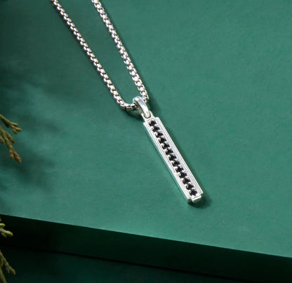 Zyan Gems | Unique Designed Line Pendant Studded with Black Zircons |  Sterling Silver Pendant
