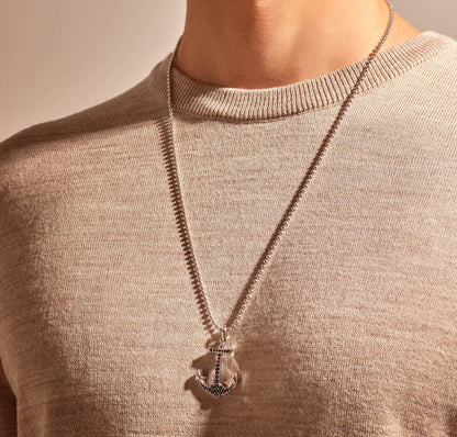 Zyan Gems | Unique Designed Sailor's Anchor Pendant Studded with Black Zircons for Men,  Sterling Silver Pendant