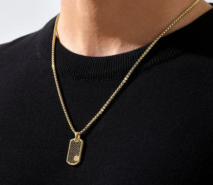 Zyan Gems | Unique Designed Paved Tag Pendant Studded with Black Zircons |  Gold Micron Plated  Sterling Silver Pendant