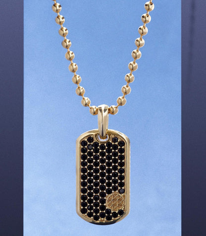 Zyan Gems | Unique Designed Paved Tag Pendant Studded with Black Zircons |  Gold Micron Plated  Sterling Silver Pendant