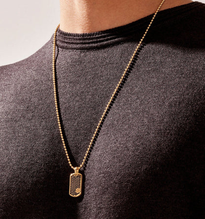 Zyan Gems | Unique Designed Paved Tag Pendant Studded with Black Zircons |  Gold Micron Plated  Sterling Silver Pendant