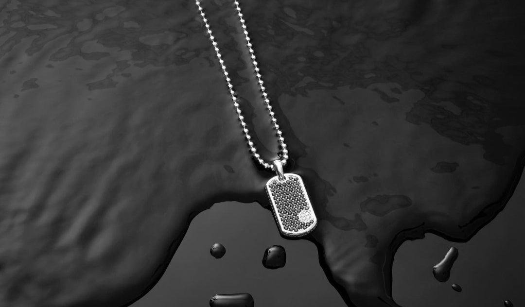 Zyan Gems | Unique Designed Paved Tag Pendant Studded with Black Zircons |  Gold Micron Plated  Sterling Silver Pendant