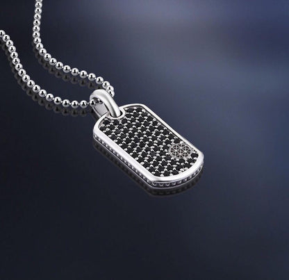 Zyan Gems | Unique Designed Paved Tag Pendant Studded with Black Zircons |  Gold Micron Plated  Sterling Silver Pendant