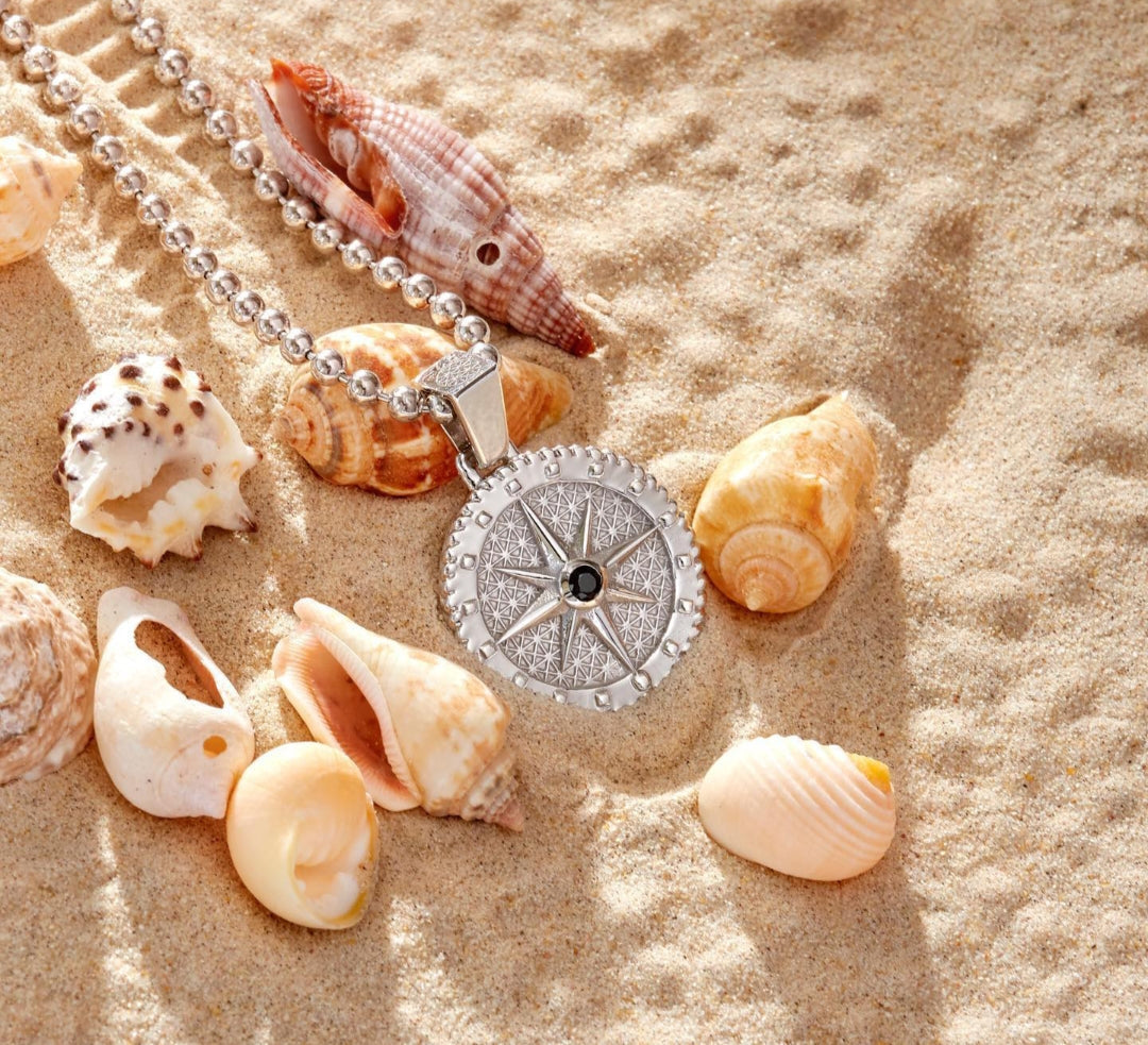 Zyan Gems | Unique Designed Compass Pendant for Men |  Sterling Silver Pendant