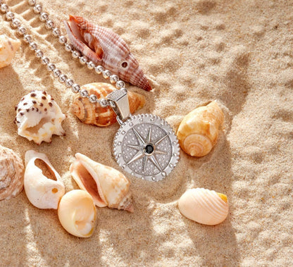 Zyan Gems | Unique Designed Compass Pendant for Men |  Sterling Silver Pendant
