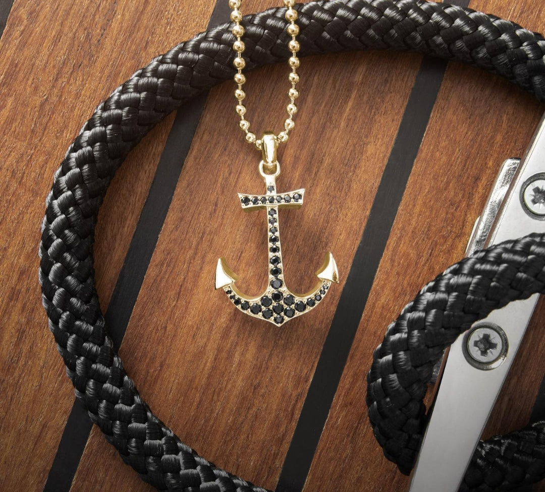 Zyan Gems | Unique Designed Sailor's Anchor Pendant Studded with Black Zircons for Men,  Sterling Silver Pendant