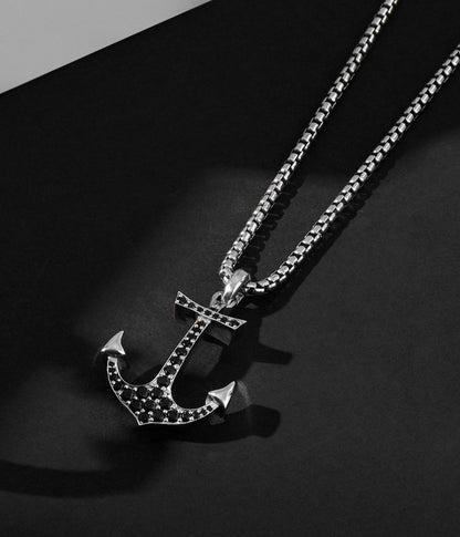 Zyan Gems | Unique Designed Sailor's Anchor Pendant Studded with Black Zircons for Men,  Sterling Silver Pendant