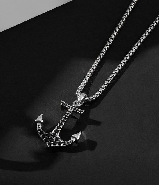Zyan Gems | Unique Designed Sailor's Anchor Pendant Studded with Black Zircons for Men,  Sterling Silver Pendant