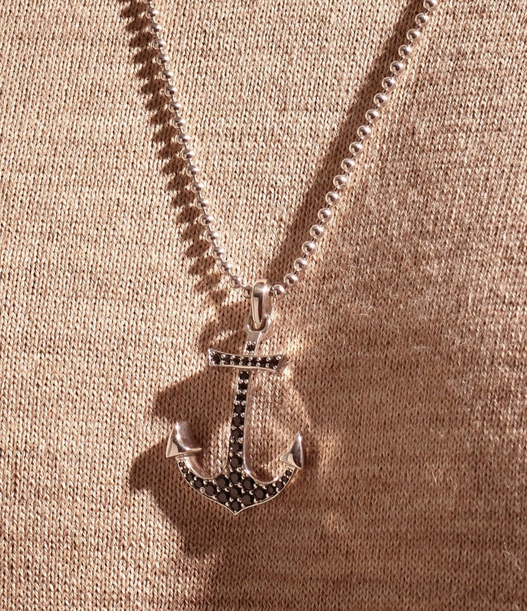 Zyan Gems | Unique Designed Sailor's Anchor Pendant Studded with Black Zircons for Men,  Sterling Silver Pendant