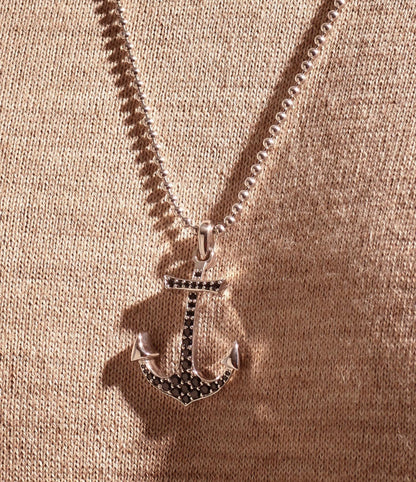 Zyan Gems | Unique Designed Sailor's Anchor Pendant Studded with Black Zircons for Men,  Sterling Silver Pendant