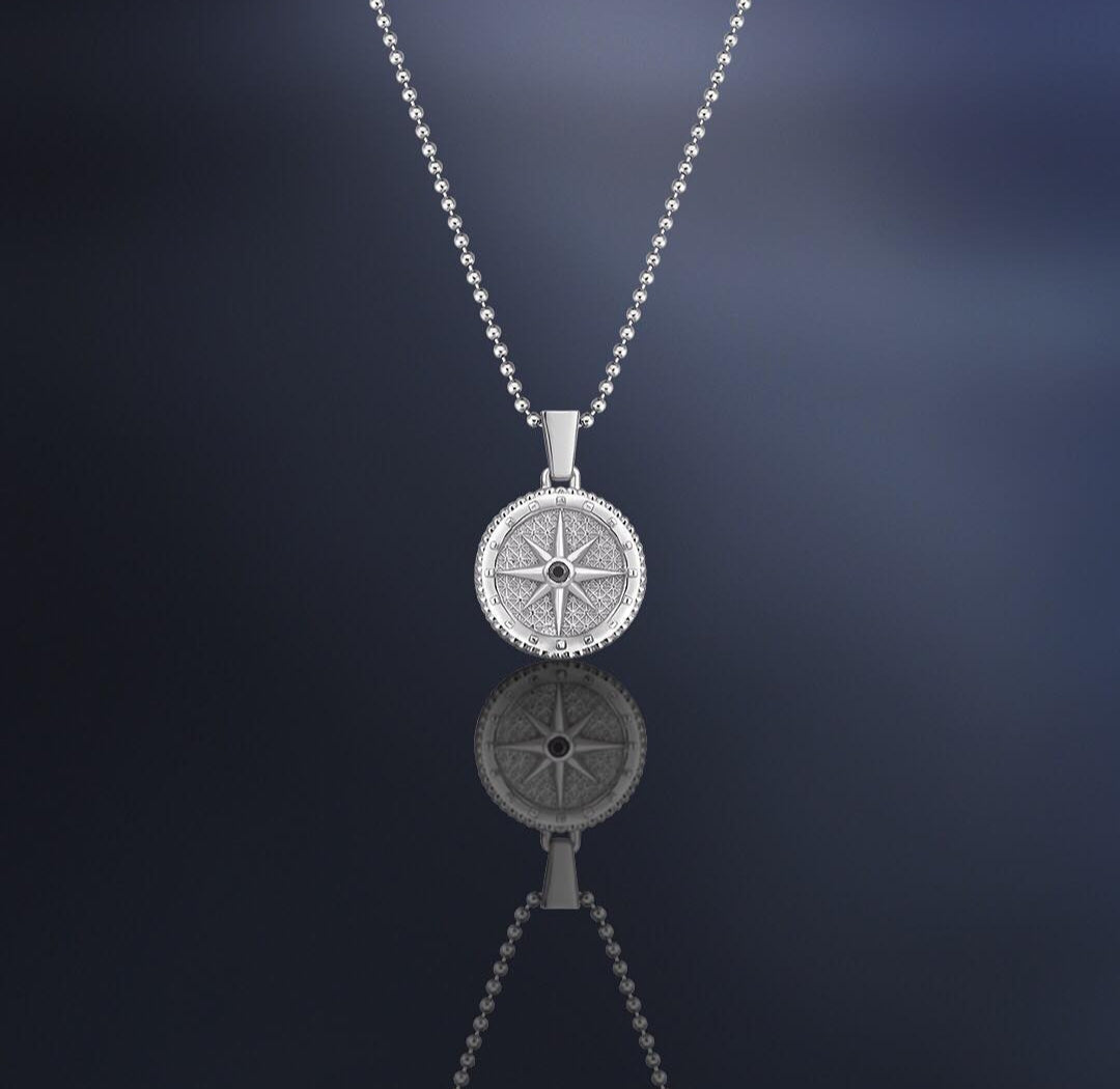 Zyan Gems | Unique Designed Compass Pendant for Men |  Sterling Silver Pendant