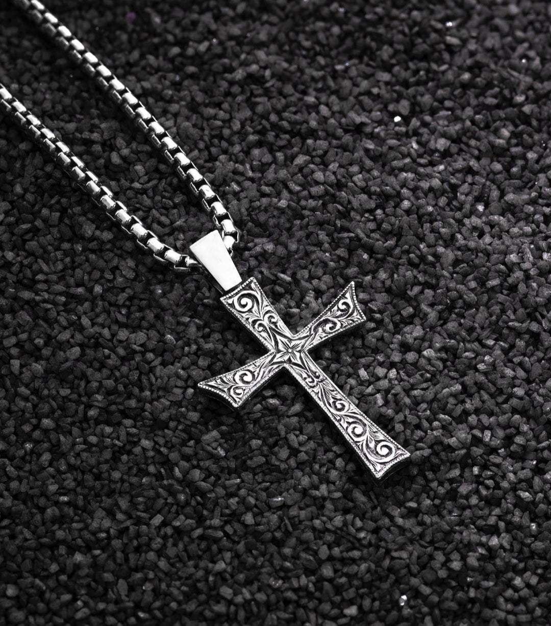 Zyan Gems | Unique Classic Cross Pendant with Engraved Design,  Sterling Silver Pendant