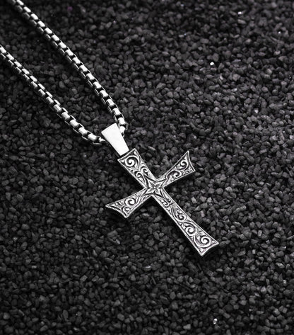 Zyan Gems | Unique Classic Cross Pendant with Engraved Design,  Sterling Silver Pendant