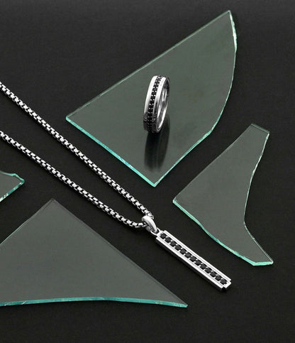 Zyan Gems | Unique Designed Line Pendant Studded with Black Zircons |  Sterling Silver Pendant
