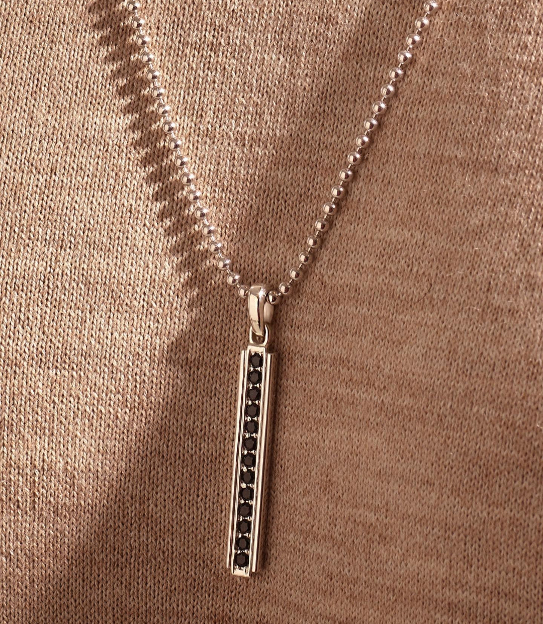 Zyan Gems | Unique Designed Line Pendant Studded with Black Zircons |  Sterling Silver Pendant