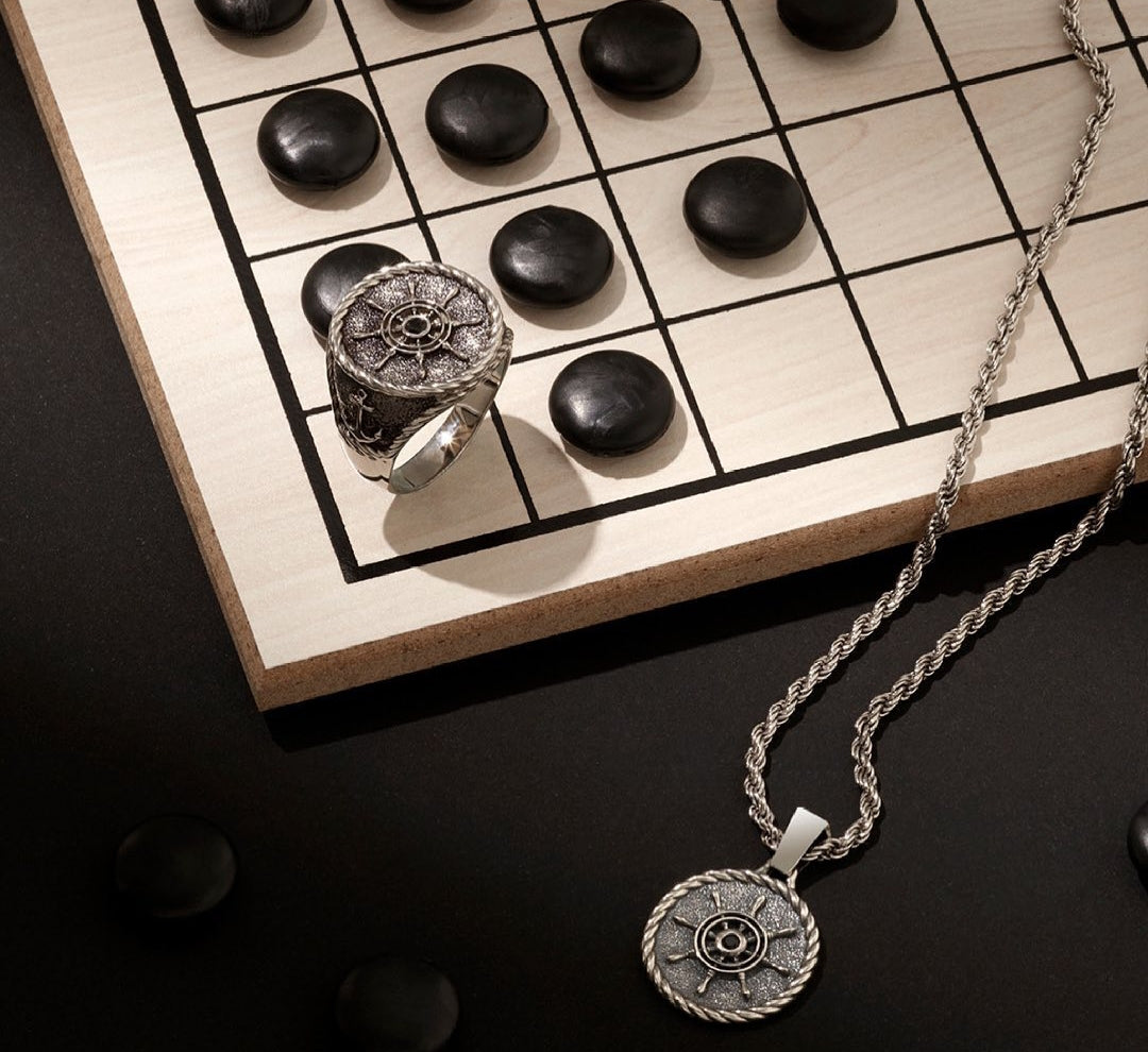 Zyan Gems | Unique Designed Silver Rudder Pendant for Men | Oxidized  Sterling Silver Pendant